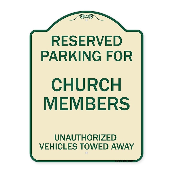 Reserved Parking for Church Members Unauthorized Vehicles Towed Away Alum, 24" x 18", TG-1824-23125
